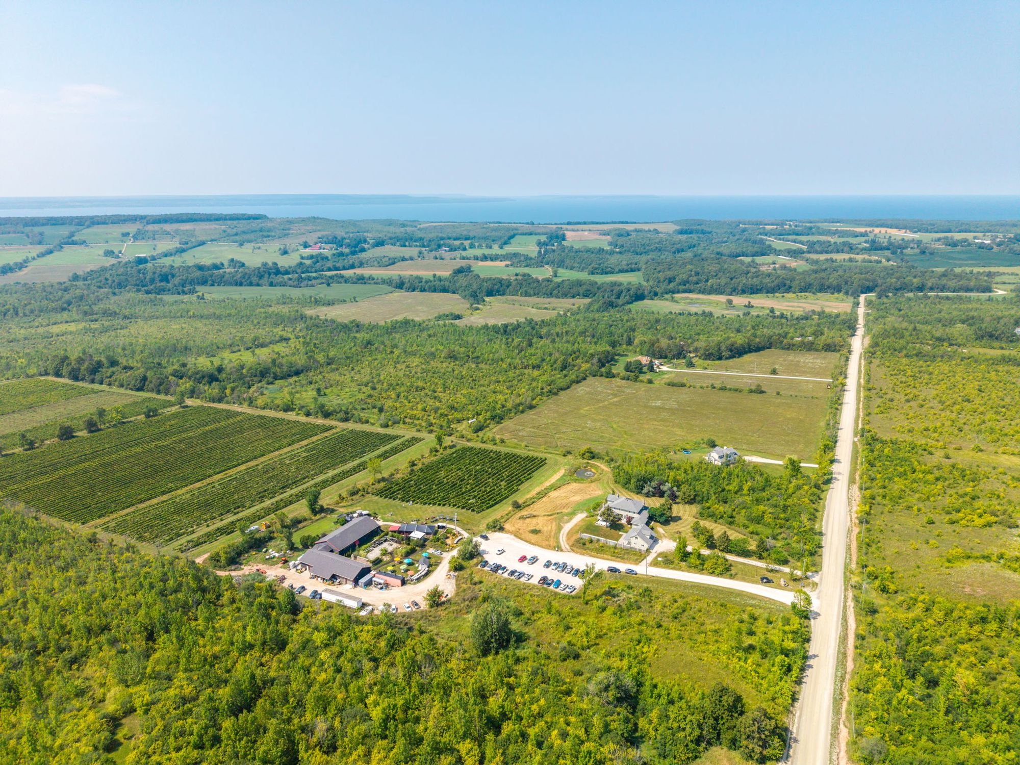 The winery beside the concession road that runs toward the bay