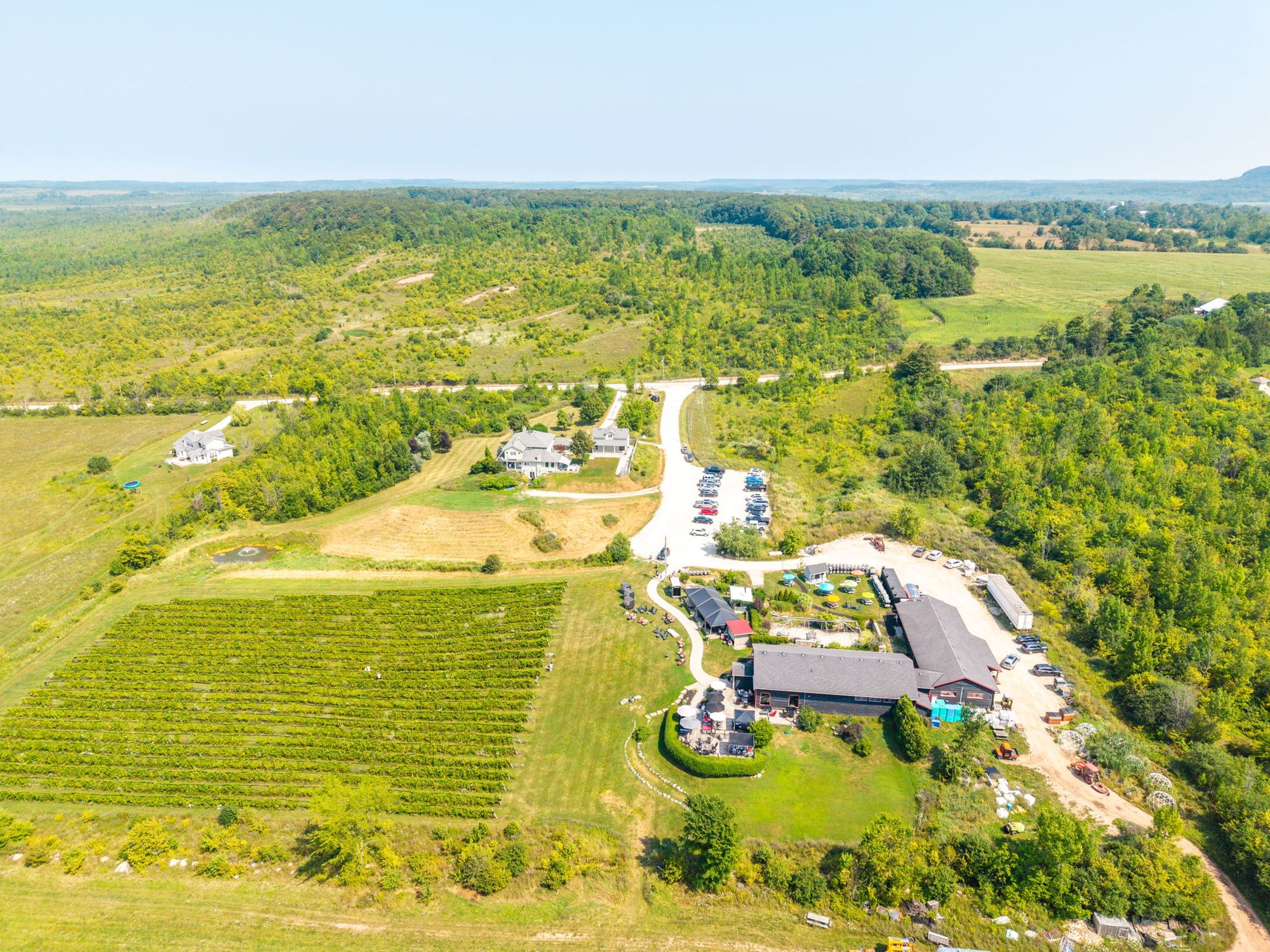 The winery, the vineyard and the guest parking from above
